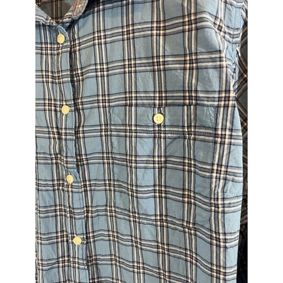 St John’s Bay Women’s 1X Blue Plaid Long Sleeve Button Up Cotton Blouse - Picture 4 of 8